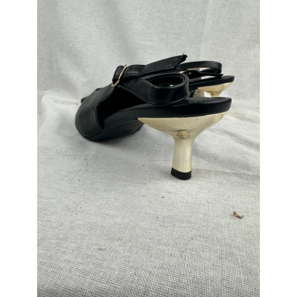 A New Day Womens Black Pointed Toe Slingback Kitten Heels Gold Sculptural Heel 8 - Picture 4 of 7